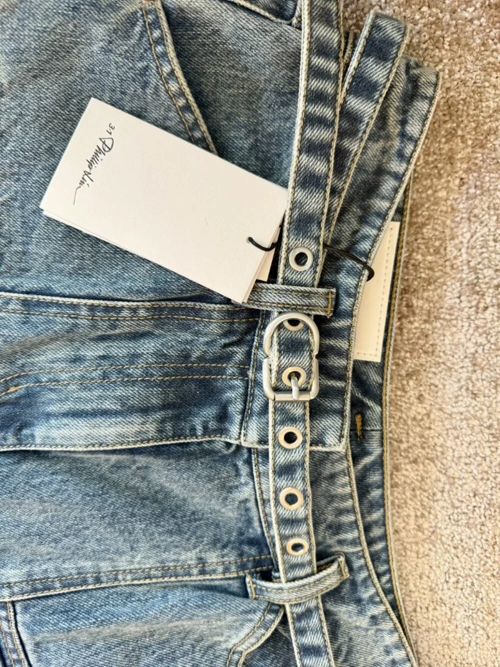 MSRP $550 - Women's 8 - Phillip Lim Blue Belted Wide-Leg Jeans - 100% Cotton